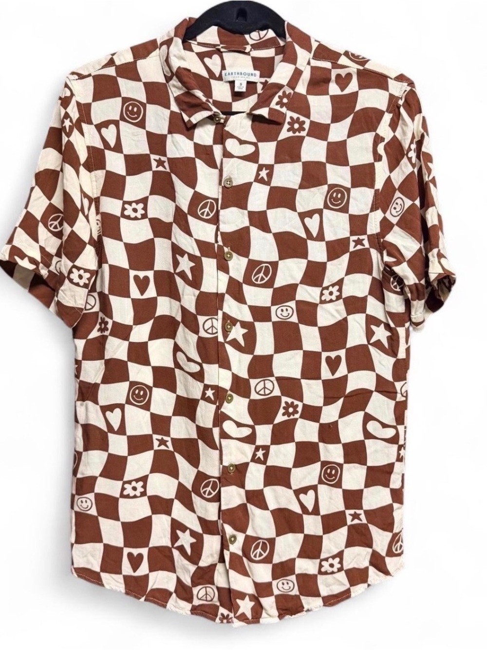 EARTHBOUND Brown & Cream Checkerboard Button-Down Shirt